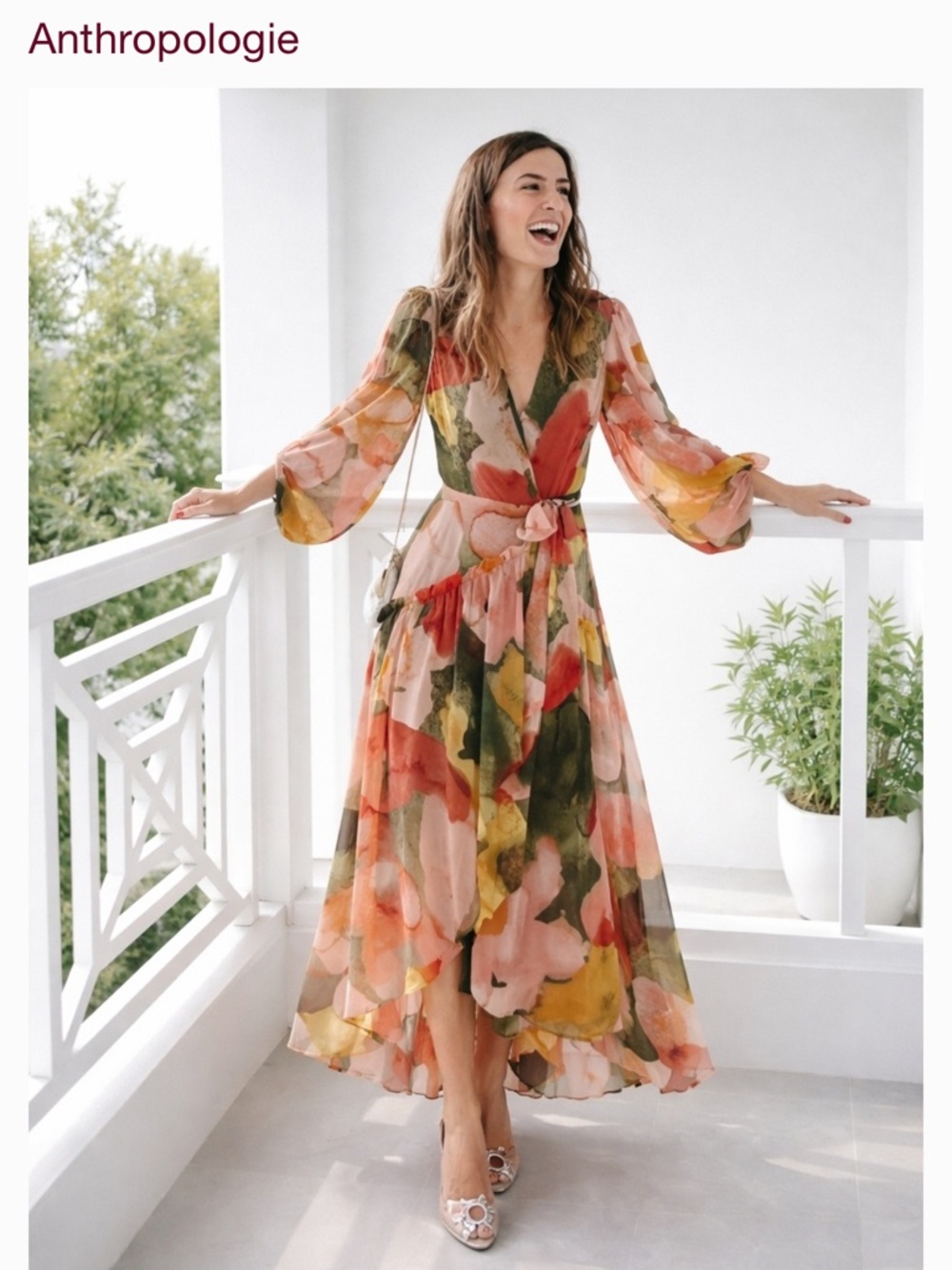 Hutch for Anthropologie Watercolor Floral High-Low Wrap Maxi Dress Sz. S